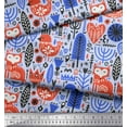 thumbnail image 2 of Soimoi Blue Georgette Viscose Fabric Tree & Fox Folk Art Printed Craft Fabric by the Yard 44 Inch Wide, 2 of 3