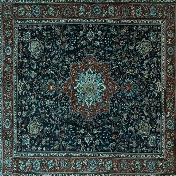 Ahgly Company Indoor Square Medallion Light Blue Traditional Area Rugs, 4' Square