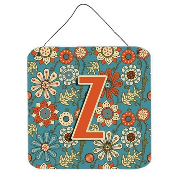 Letter Z Flowers Retro Blue Wall and Door Hanging Prints