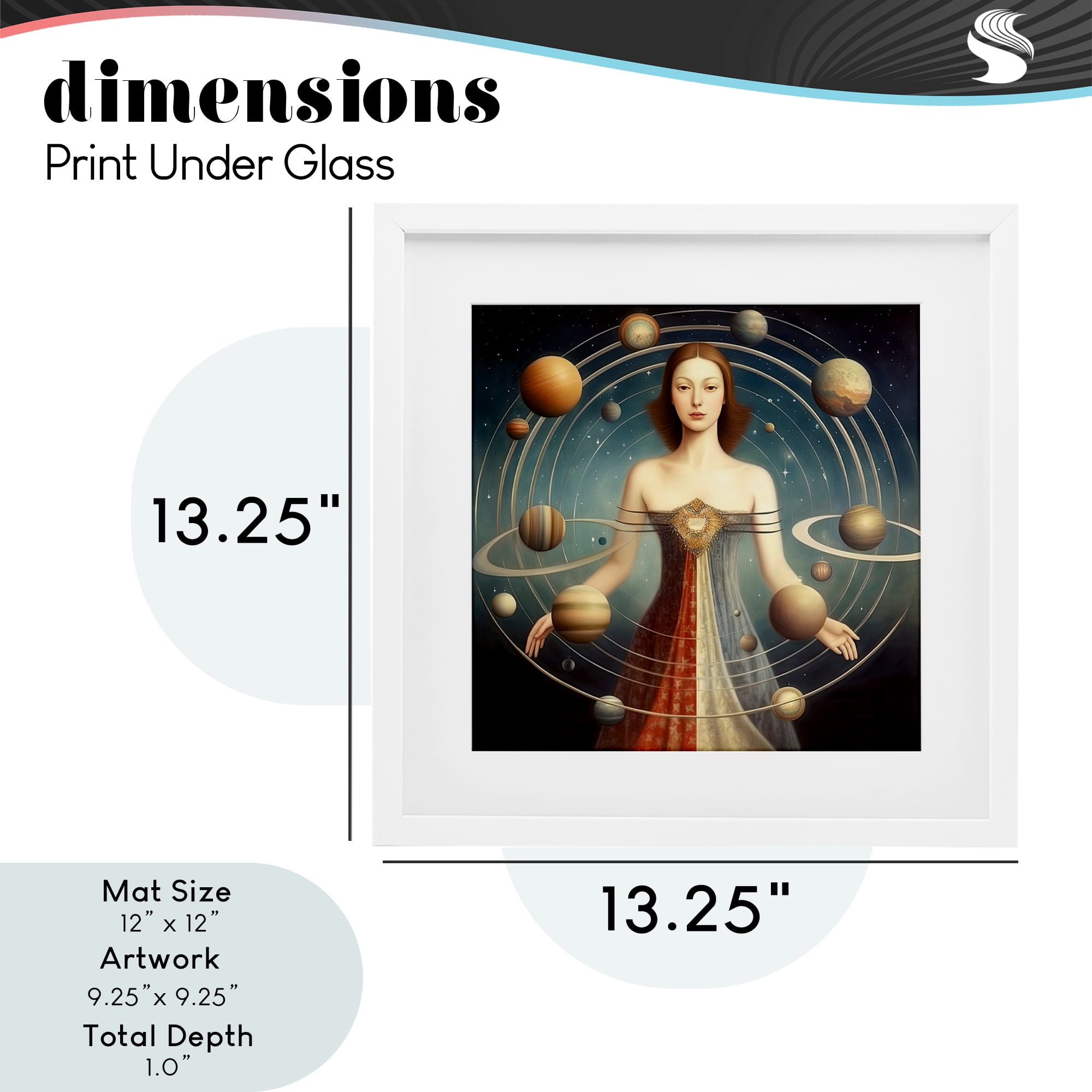 Galactic Orbits Woman White Framed Print Under Glass, design by Sasha