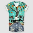 thumbnail image 2 of TANGQIOP T-Shirts Tops for Women V-Neck Short Cap Sleeve Tee Top Halloween Witch Tree Skeleton Cat Bat Print Funny Casual Green XL, 2 of 4