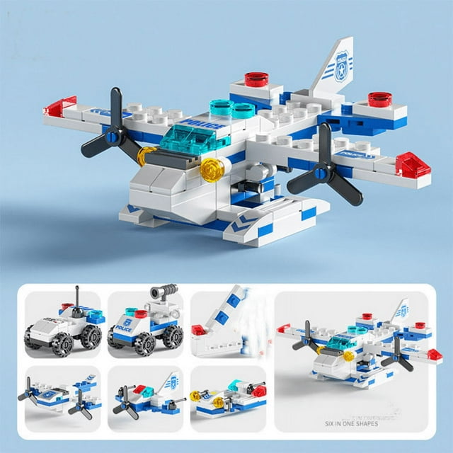 Mini tamaño 6 en 1 bloques de construcción DIY coche de policía camión de bomberos Castillo modelo ladrillos juguetes educativos para niños regalos,8732-5