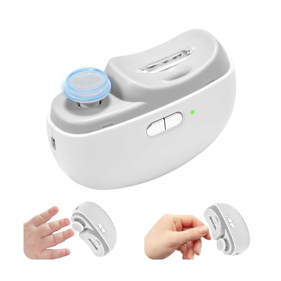 Electric Nail Clipper & Baby Nail Trimmer Polisher 3 in 1 (Not for Toenail) with Nail Scraps Storage, LED Light, 2 Speeds, Rechargeable Fingernail Clipper for Baby, Adults, Seniors, White