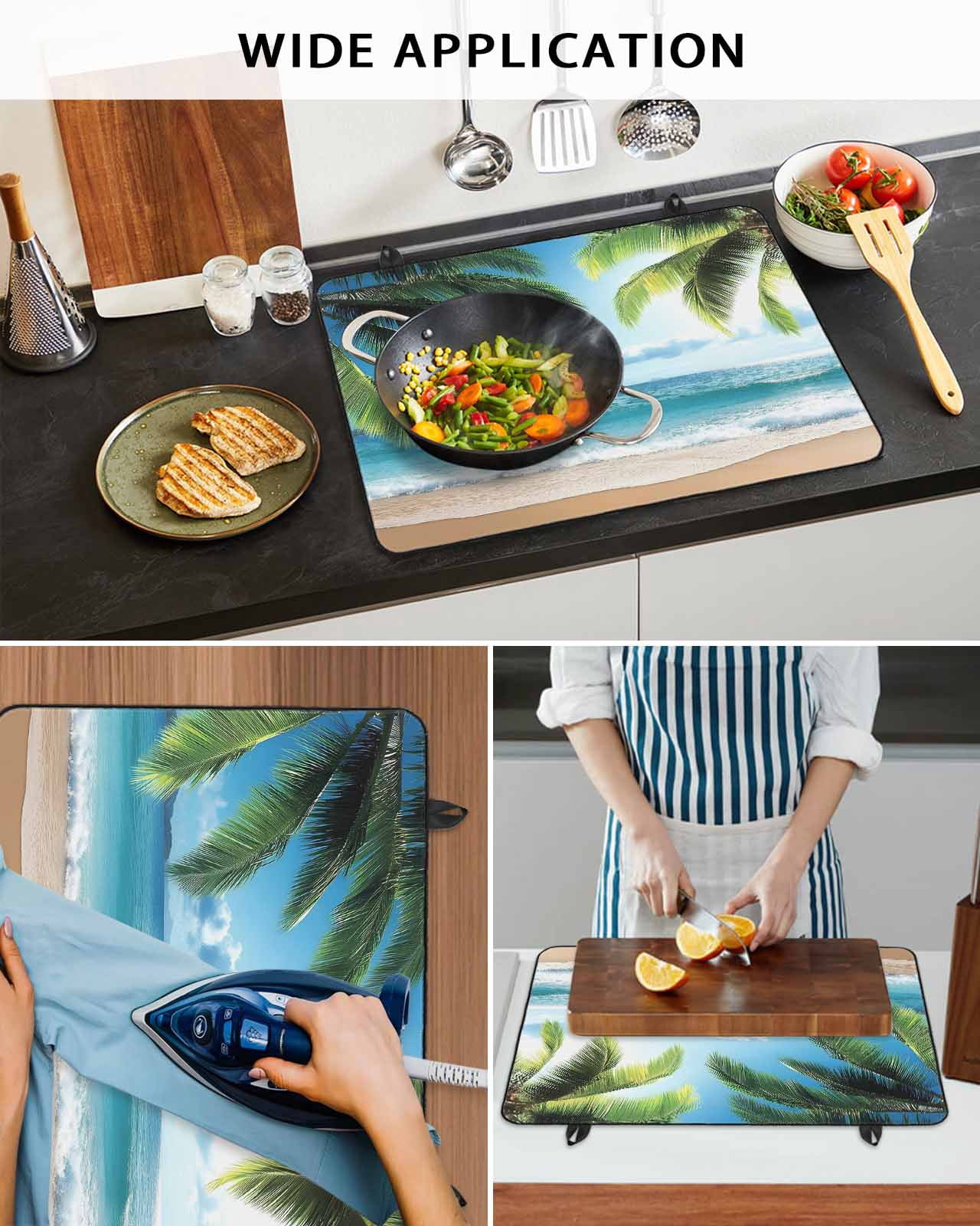 nqOlkjepod Large Induction Cooktop Protector Mat 36"x21", Beach Ocean Stove Top Covers for Electric Stove, Summer Blue Sky Botanical Tree Leaves Stove Burner Cover Mats, Glass Top Stove Cover