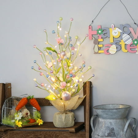 

Lighted Easter Tree Battery Powered Timer Warm White LED Artificial Branch Tree for Home Party Festival Wedding Decor Creative Realistic Plastic LED Mini Tree Lamp 3 pinshui