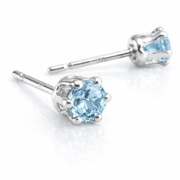 Sterling Silver Post Stud Piercing Earrings for Cartilage Tragus Helix Multiple Piercing Hypoallergenic Birthstone Jewelry for Women (Light Blue Aquamarine 3mm | 6 promgs)