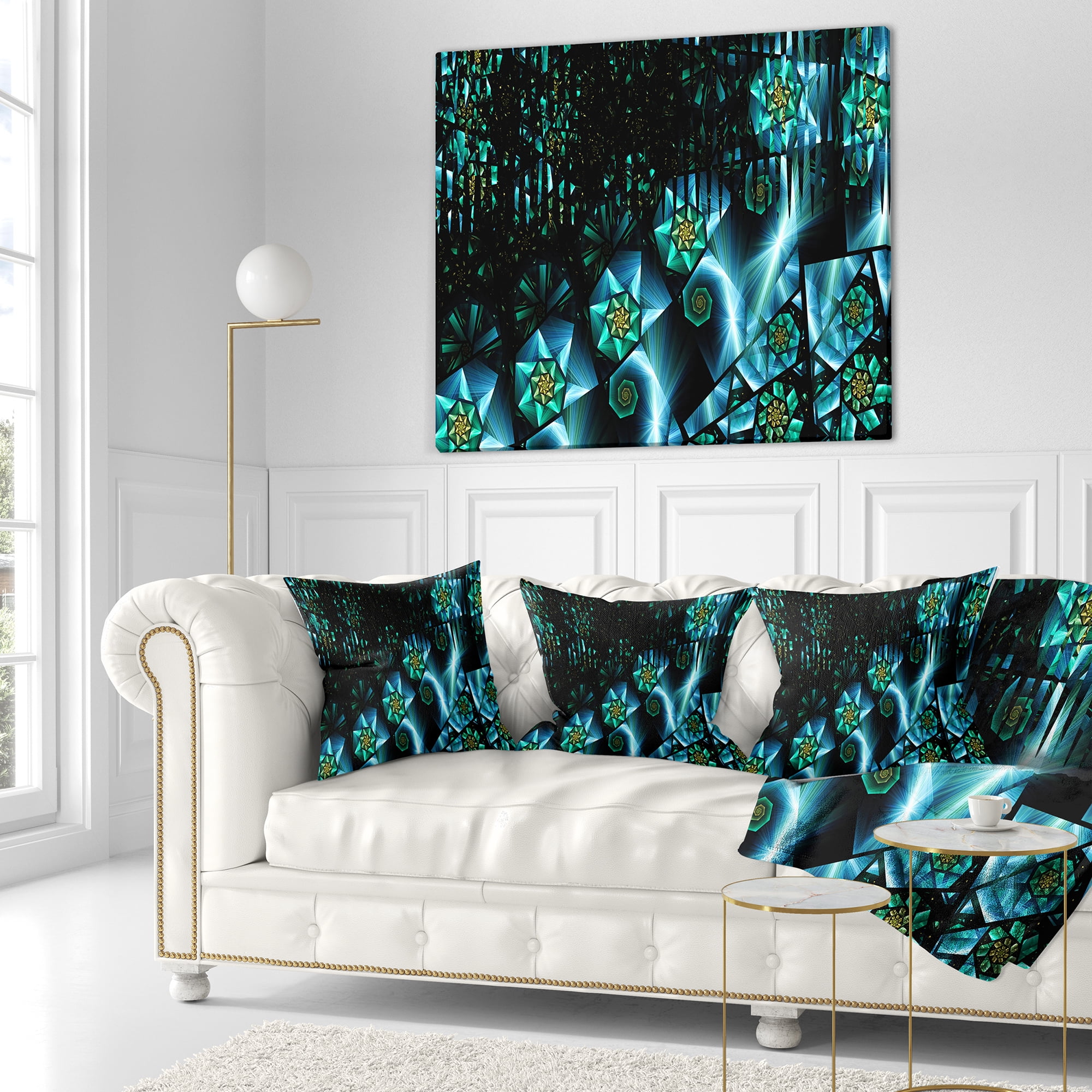 Designart Bright Blue Fractal Flowery Sky - Abstract Throw Pillow - 16x16