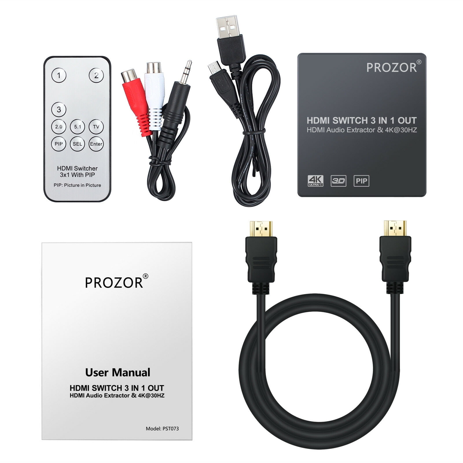 3x1 HDMI Switch Audio Extractor Konverter Analoger Toslink SPDIF 4K 3D 1080P NEU