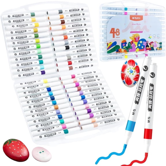 48 Colors Acrylic Paint Markers Set with Medium Tip | Waterproof Paint Pens for Rock Painting, Wood, Canvas, Glass, Ceramic, DIY Crafts & Calligraphy