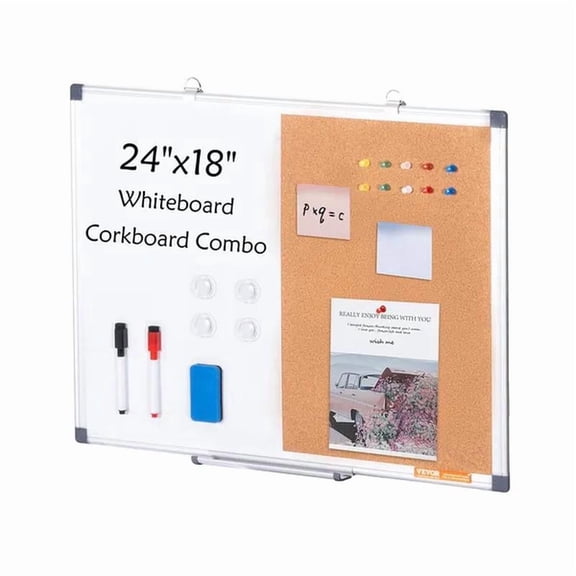 Whiteboard & Cork Board Combo with Aluminum Frame – 2-in-1 Magnetic Dry Erase Bulletin Board for Wall Mount