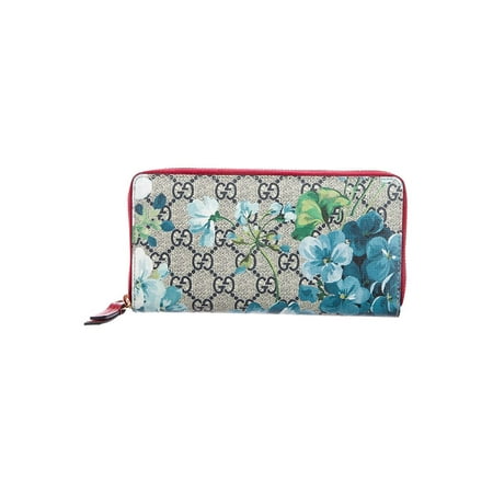 GUCCI Blooms GG Supreme mini wallet red trim Blossoms Blue New