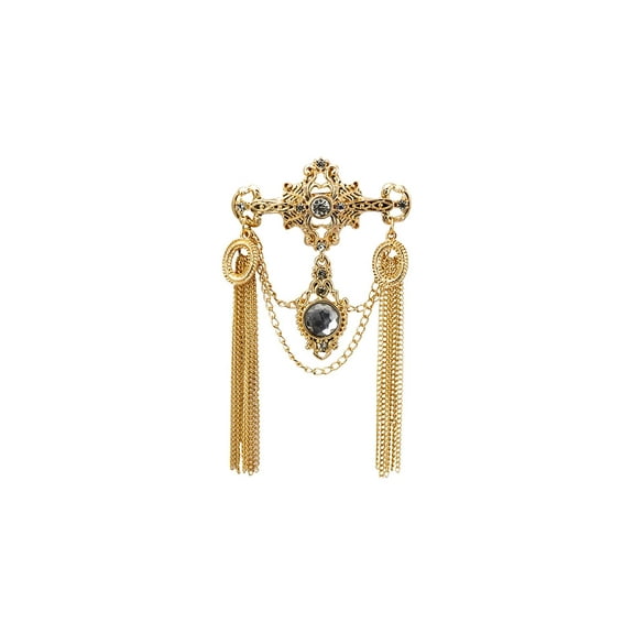 Knighthood Royal Gold Engraved Shimmery Stone and Chain Detailing Brooch