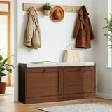 Brown Shoe Bench, Modern Entryway Bench with 2 Flip Drawers, Shoe Rack Bench with Padded Seat Cushion, Wooden Shoe Storage Bench for Entryway, Bedroom and Apartment - Walmart.com