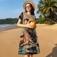 thumbnail image 4 of Fotbe Playful Otter Tropical Beach Pattern Dress Casual Womens Fashion Short Sleeve Maxi Dress T Shirt Dress Striped Long Color Block Maxi Dress, 4 of 6