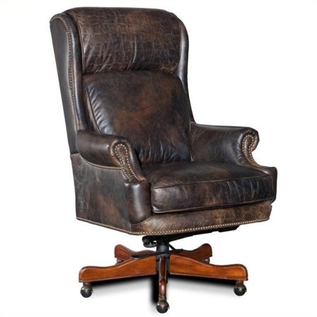 Pemberly Row Leather Executive Office Chair in Mahogany with Croc Accents
