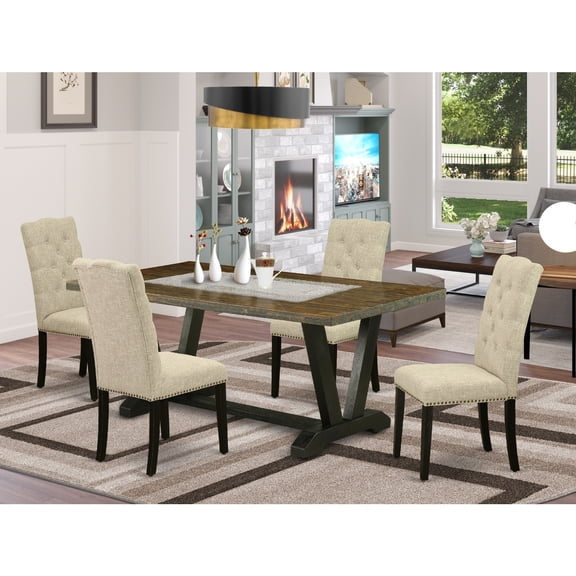 Art Deco Dining Set - 5 Piece Kitchen Table Set with 4 Parsons Chairs - Mid Century Modern Design