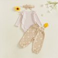 thumbnail image 4 of NOLDARES Newborn Infant Baby Girl Outfits Ruffle Print Long Sleeve Romper Bodysuit Tops Pants Set Cute Fall Winter Clothes(Khaki,6-12 M), 4 of 5