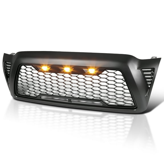 Spec-D Tuning Matte Black Mesh Style Front Hood Grill Grille w/ LED Lights Compatible with 2005-2011 Toyota Tacoma