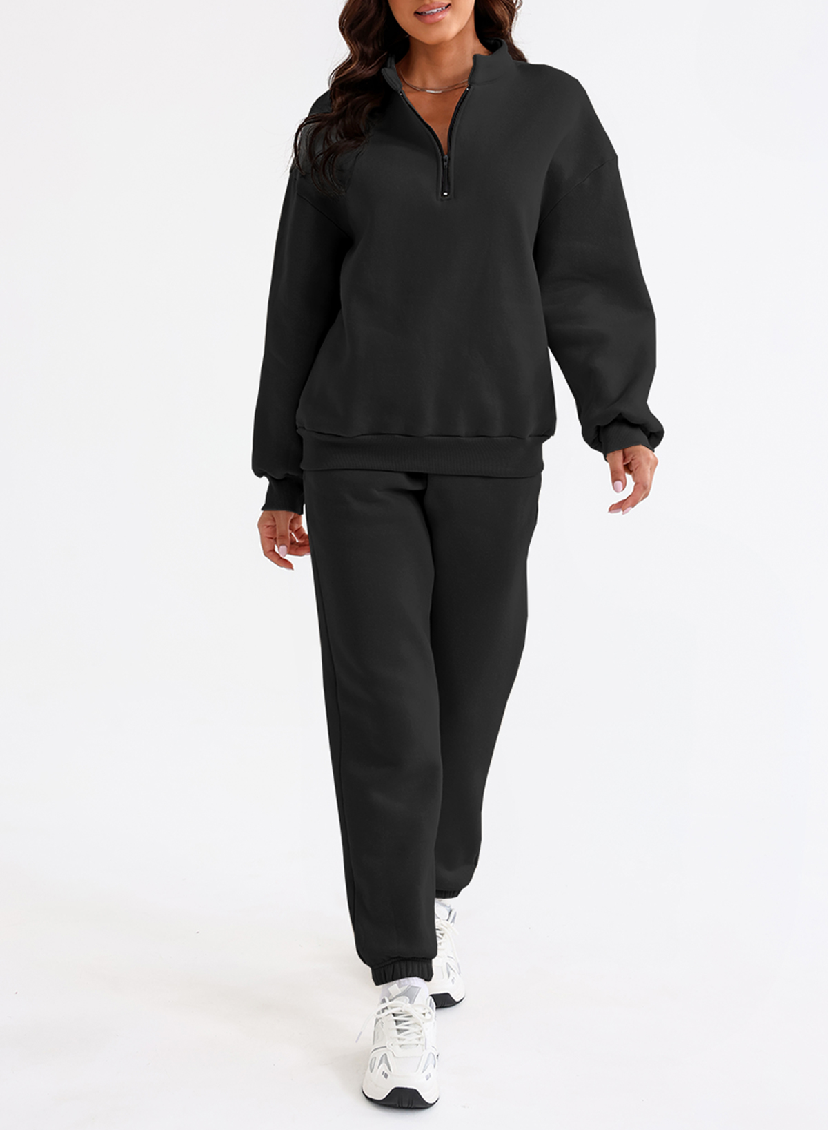Shewin Women's Fleece Lined 1/4 Zip Sweatsuit Set photo 4