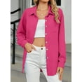 thumbnail image 2 of TEMOFON Women T Shirts Casual Loose Tunic Tops Fashion Long Sleeve Button Down Pink Cute Lapel Tops for Women Size M, 2 of 4