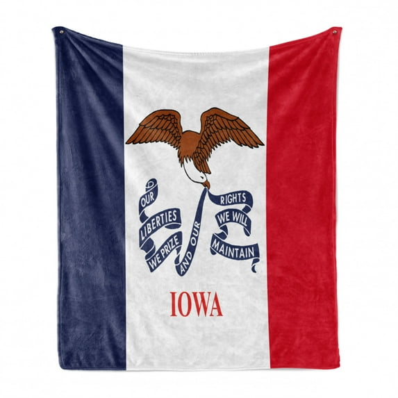 Iowa State Soft Flannel Fleece Throw Blanket, Flag of USA State of Iowa with Eagle and Phrase Patrioticme, Cozy Plush for Indoor and Outdoor Use, 60" x 80", Multicolor, by Ambesonne