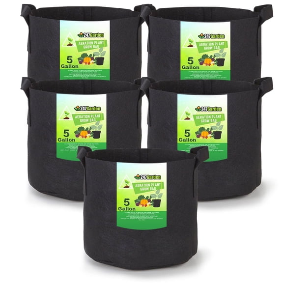 24/7 Garden 1-Gallon Grow Bags / Fabric Pots / Flower Planters (Black) (5-Pack)