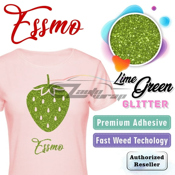 ESSMO Lime Green Glitter Heat Transfer Vinyl HTV Sheet T-Shirt 20" Wide Iron On Heat Press DG13 20"x72"