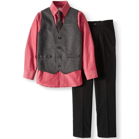- Wonder Nation Charcoal Knit Vest, Shirt, Twill Pants & Clip-On Tie, 4-Piece Outfit Set (Little Boys & Big Boys)