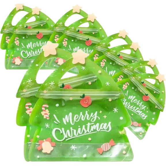 30PCS Christmas Gift Bags Zipper Design Mini Christmas Tree Sealed Treat Bags Transparent Gift with Handle for Candies Cookies Small Presents