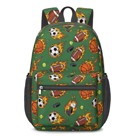 Football and Basketball Green Pattern 17" School Backpacks for Teens,Waterproof Oxford Fabric,S-Shape Padded Straps for School,Travel,Hiking,Camping