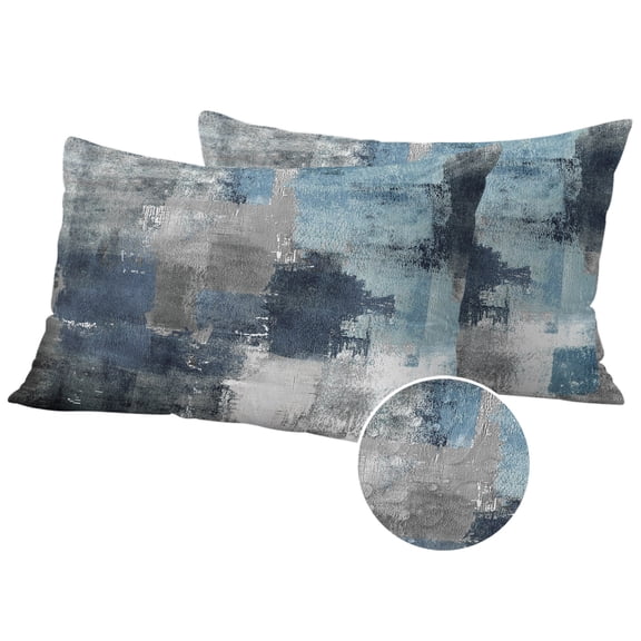Navy Blue Grey Outdoor Pillow Covers 20x12 Set of 2,Waterproof Patio Throw Pillowcase Protectors,Modern Oil Painted Abstract Art Aesthetics Lumbar Decorative Pillow Shams Cushion Covers for Bed Couch