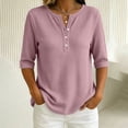 thumbnail image 2 of Womens Soft Basic T Shirt Summer Tops Short Sleeve Button down V Neck Tees Casual Work Outfits Everyday Wear by Yigetop Pink 3XL, 2 of 7