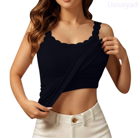 Lixiuxyad Camisoles For Women Women's Fashionable Casual Comfortable Ribbed Tank Top With Built In Bra Support,Black