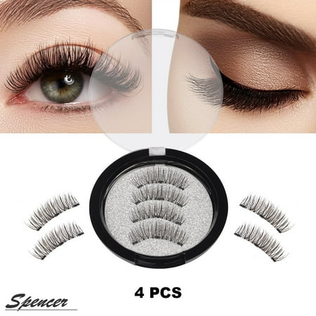 Glue Fake Eyelashes - Spencer Upgraded Triple Magnetic False Eyelashes, 4 Pieces/Set 3D Reusable Women Fake Eyelashes Natural No Glue Makeup