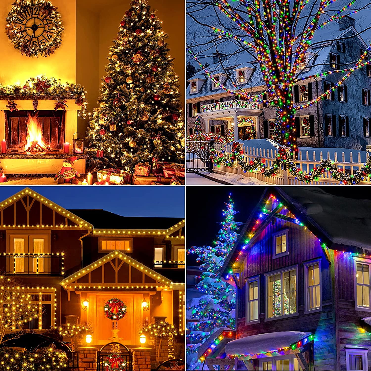 Christmas Decor Light Outdoor Indoor 108FT 200LED, JUHEFA Waterproof Twinkle Plug-in String Lights with 8 Modes, Universal Accessory for Christmas Tree, Holiday, Wedding, Garden Party (Color)