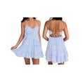 thumbnail image 2 of LMLYSoH Women Spaghetti Strap Cami Dress Plaid Sweetheart Neck Tiered Hem Back Lacing Short Dresses, 2 of 9
