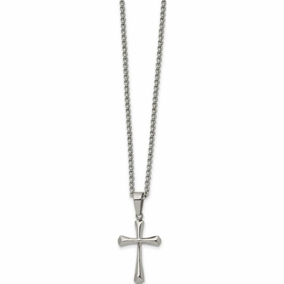 Stainless Steel Polished Cross 22In Necklace (22 X 2) Made In China -Jewelry By Sweet Pea
