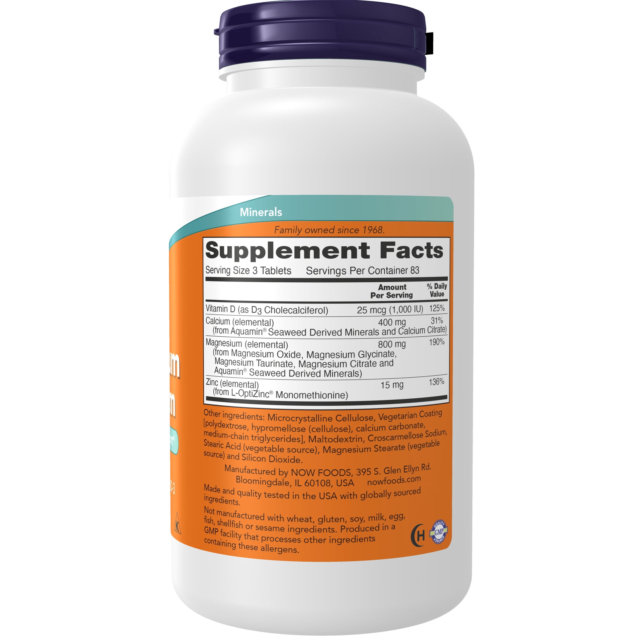 NOW Supplements, Magnesium & Calcium, With Zinc and Vitamin D-3, Nerve and Bone Support*, 250 Tablets