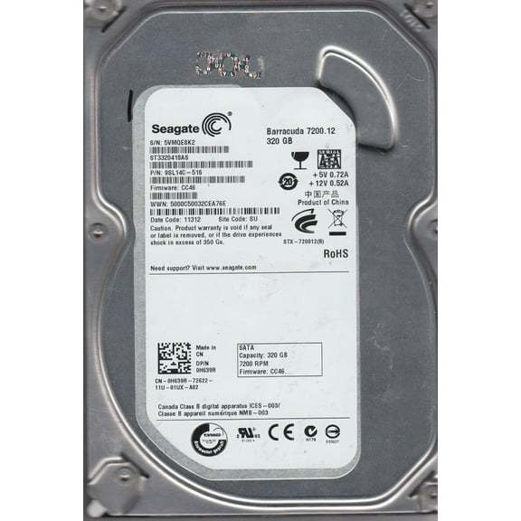 ST3320418AS, 5VM, SU, PN 9SL14C-516, FW CC46, Seagate 320GB SATA 3.5 Hard Drive