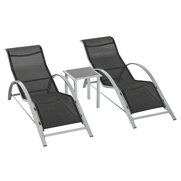 Outsunny 3 Pcs Patio Pool Lounge Chairs Set, Outdoor Chaise lounge, Table