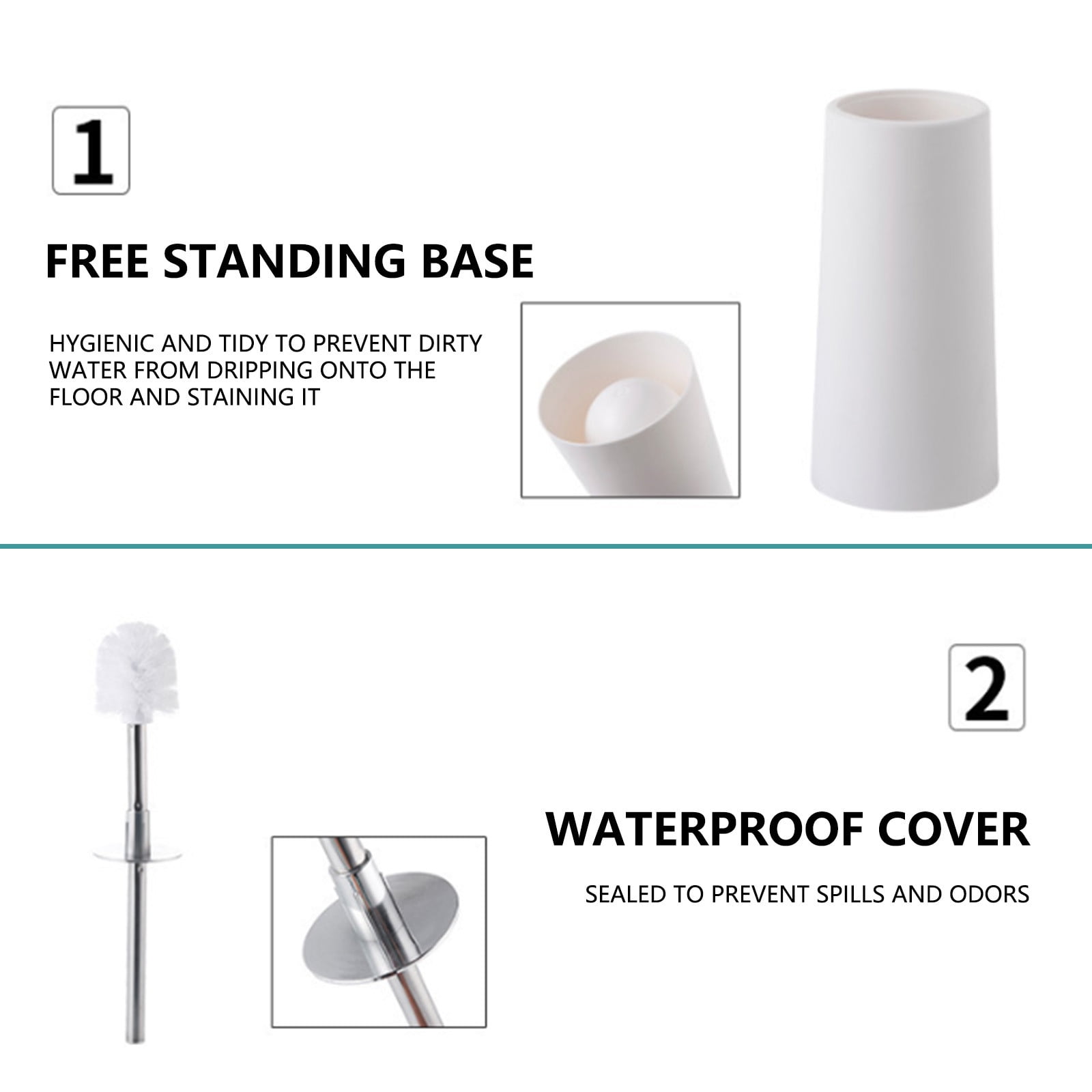 Yrmaups Toilet Brush And Holder, Compact Freestanding Splashproof Bathroom Toilet Brush Set with 304 Stainless Steel Handle for Toilet and Bathroom Cleaning, Plastic Base and Stand