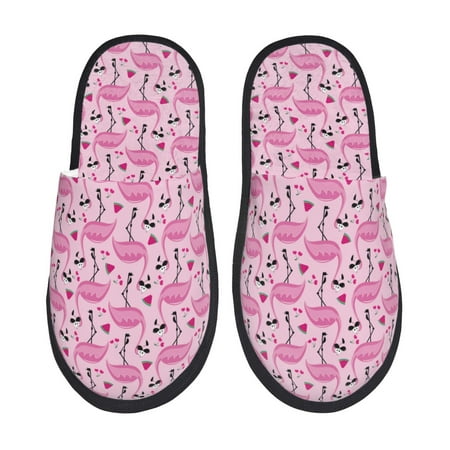 

Rateoe Cool Flamingos Pattern Fuzzy Slippers Fuzzy Soft House Slippers Plush Furry Warm Cozy Open Toe Fluffy Home Shoes-Medium