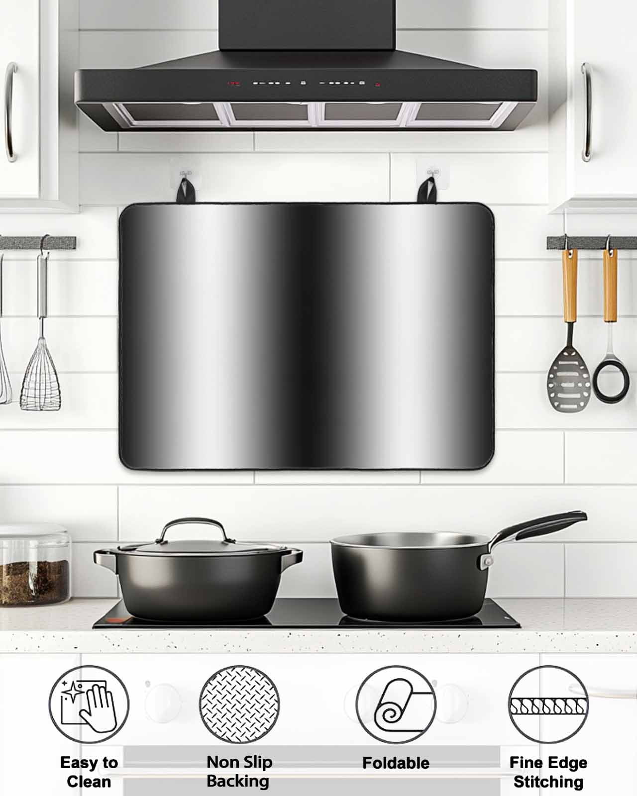 Stove Top Covers for Electric Stove, Black White Glass Stovetop Cover Protector, Gradient Gray Monochrome Minimalist Stripe Induction Cooktop Protector Oven Mat for Kitchen Countertop 24"x21"