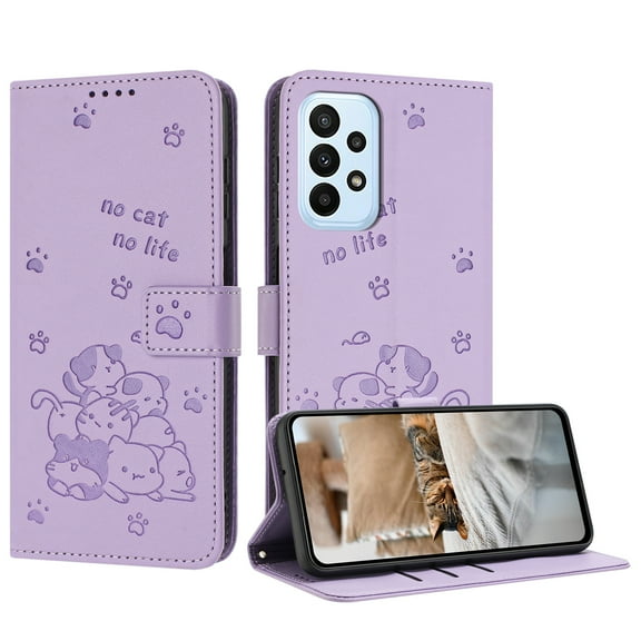 TECH CIRCLE For Galaxy A53 5G Case Wallet,Women Flip Folio Cover Credit Card Holders Lovely Cat Emboss PU Leather Purse Wrist Strap Kickstand Case forSamsung Galaxy A53 5G 6.5" 2022,Purple