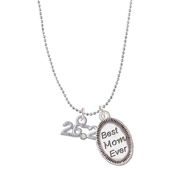Delight Jewelry Silvertone Marathon - 26.2 with Clear Crystal Best Mom Ever Charm Necklace