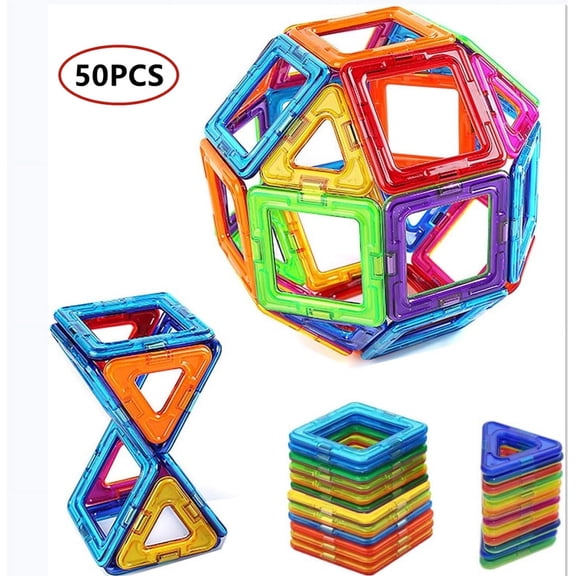 50 pcs Magnetic Building Blocks Magnetic Blocks Set, Toy for 3 4 5 6 7 8 Year Old Boys & Girls Game, Creativity Educational Children's Toys with Magnetic shapes,Christmas,Thanksgiving Gift