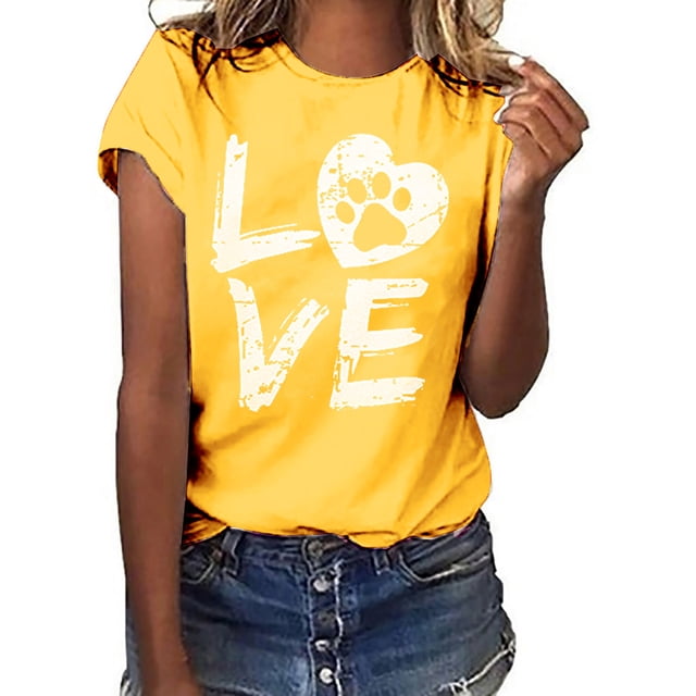 Hauts à Manches Courtes pour Femmes T-Shirt Unisexe Motif Imprimé Mode Décontractée Couleur Unie Hauts à Manches Courtes pour Femmes T-Shirts pour Femmes Mode