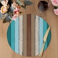 thumbnail image 3 of Aqua Teal Round 15 Inch Placemats Set of 4, Farmhouse Wood Grain Vintage Brown Striped HeatResistant Non Slip Place Mats for Dining Table, Wipeable Braided Kitchen Table Mats for Housewarming, 3 of 9
