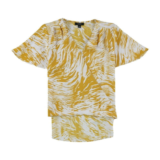Alfani Blusa con estampado de cebra para mujer, amarillo, pequeño
