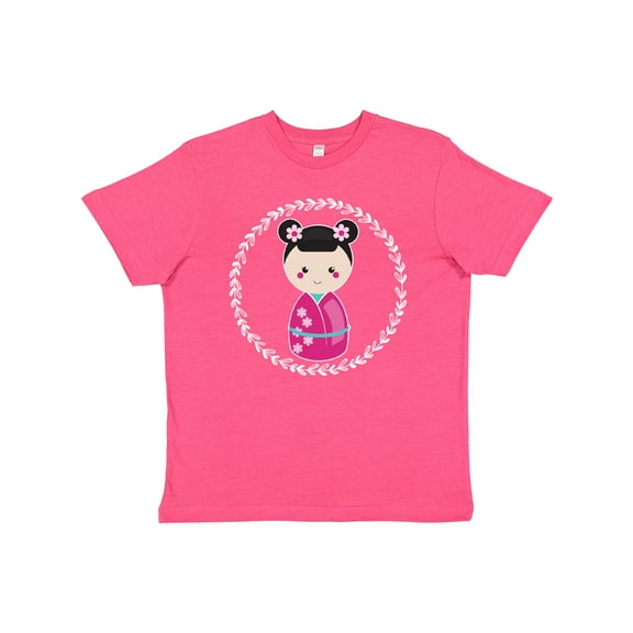 Inktastic Girls Pink Kokeshi Doll Cute Youth T-Shirt